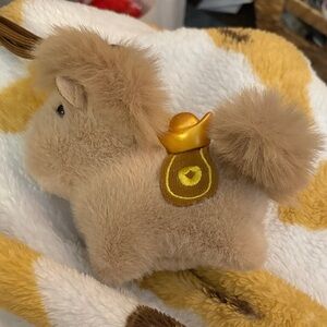 Charming Tan and Gold Plush Pony bag charm